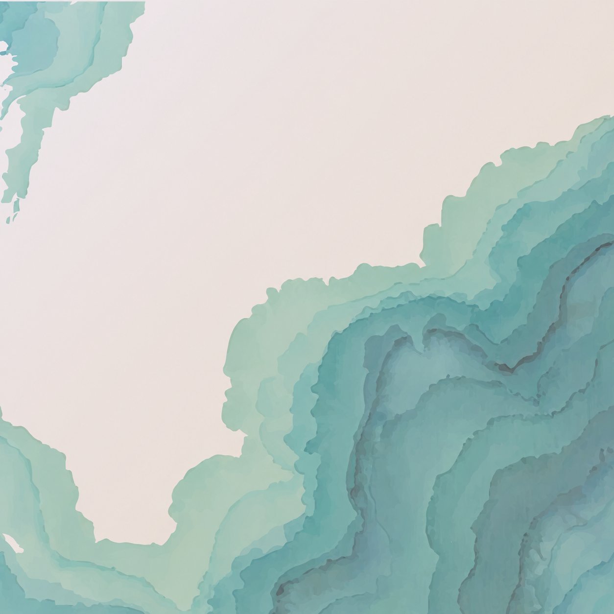 Abstract layered topographic-style illustration in soft teal and mint green tones with organic flowing contours